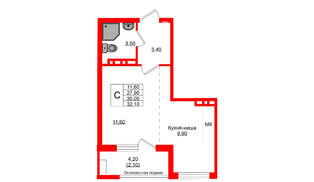 Квартира в ЖК Кроны и Волны, студия, 30 м², 2 этаж