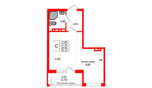 Квартира в ЖК Кроны и Волны, студия, 30 м², 3 этаж