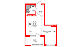 Квартира в ЖК Кроны и Волны, студия, 29.1 м², 4 этаж