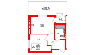 Квартира в ЖК Кроны и Волны, 1 комнатная, 38 м², 1 этаж