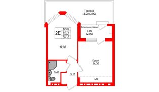 Квартира в ЖК «Кроны и Волны», 1 комнатная, 39 м², 1 этаж