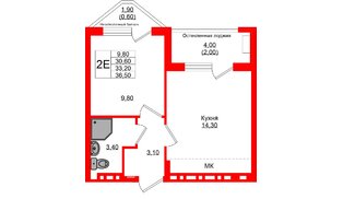 Квартира в ЖК «Кроны и Волны», 1 комнатная, 33.2 м², 2 этаж