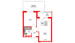 Квартира в ЖК Кроны и Волны, 1 комнатная, 39.8 м², 1 этаж