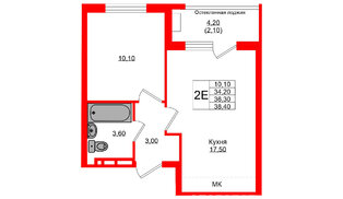 Квартира в ЖК Кроны и Волны, 1 комнатная, 36.3 м², 4 этаж