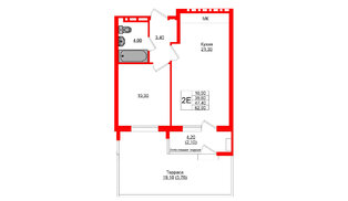 Квартира в ЖК Кроны и Волны, 1 комнатная, 47.4 м², 1 этаж