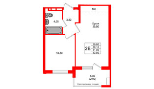 Квартира в ЖК Кроны и Волны, 1 комнатная, 41 м², 4 этаж