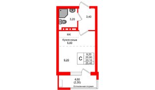 Квартира в ЖК «Кроны и Волны», студия, 23.1 м², 2 этаж