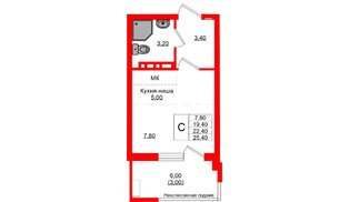 Квартира в ЖК «Кроны и Волны», студия, 22.4 м², 4 этаж