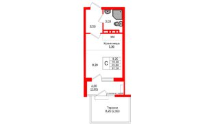 Квартира в ЖК «Кроны и Волны», студия, 23.8 м², 1 этаж