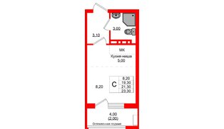 Квартира в ЖК «Кроны и Волны», студия, 21.3 м², 3 этаж