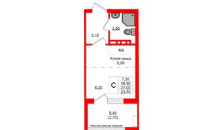 Квартира в ЖК «Кроны и Волны», студия, 21 м², 4 этаж