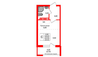 Квартира в ЖК Кроны и Волны, студия, 22.3 м², 2 этаж