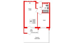 Квартира в ЖК Кроны и Волны, 1 комнатная, 47.6 м², 1 этаж
