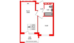 Квартира в ЖК Кроны и Волны, 1 комнатная, 41 м², 4 этаж