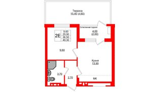 Квартира в ЖК «Кроны и Волны», 1 комнатная, 36.5 м², 1 этаж