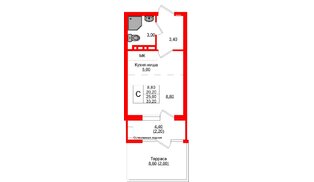 Квартира в ЖК «Кроны и Волны», студия, 25 м², 1 этаж