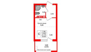 Квартира в ЖК Кроны и Волны, студия, 21.7 м², 4 этаж