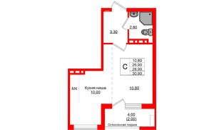 Квартира в ЖК Кроны и Волны, студия, 28.9 м², 2 этаж
