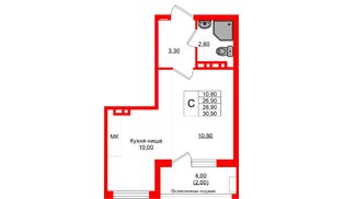 Квартира в ЖК Кроны и Волны, студия, 28.9 м², 3 этаж