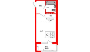 Квартира в ЖК «Кроны и Волны», студия, 27.1 м², 4 этаж