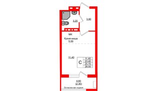Квартира в ЖК Кроны и Волны, студия, 25.7 м², 1 этаж