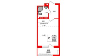 Квартира в ЖК Кроны и Волны, студия, 25.7 м², 3 этаж