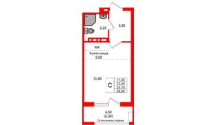 Квартира в ЖК Кроны и Волны, студия, 25.7 м², 4 этаж