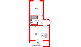 Квартира в ЖК «Кроны и Волны», 1 комнатная, 41.1 м², 4 этаж