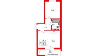 Квартира в ЖК «Кроны и Волны», 1 комнатная, 41.1 м², 1 этаж