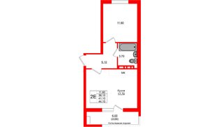 Квартира в ЖК «Кроны и Волны», 1 комнатная, 41.1 м², 4 этаж