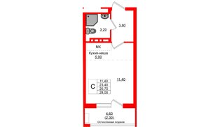 Квартира в ЖК «Кроны и Волны», студия, 25.7 м², 2 этаж