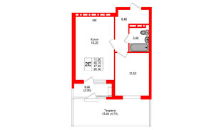 Квартира в ЖК Кроны и Волны, 1 комнатная, 47.4 м², 1 этаж