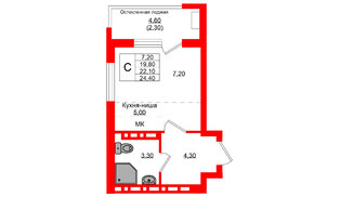 Квартира в ЖК Кроны и Волны, студия, 22.1 м², 4 этаж