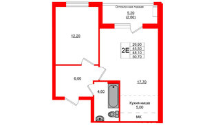 Квартира в ЖК Кроны и Волны, 1 комнатная, 48.1 м², 4 этаж
