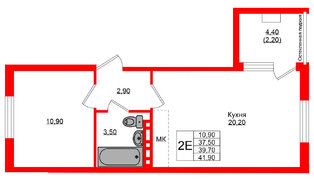 Квартира в ЖК Кроны и Волны, 1 комнатная, 39.7 м², 3 этаж