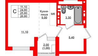 Квартира в ЖК Кроны и Волны, студия, 25.8 м², 4 этаж