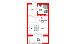 Квартира в ЖК Кроны и Волны, студия, 21.7 м², 4 этаж