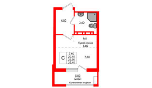 Квартира в ЖК Кроны и Волны, студия, 22.9 м², 3 этаж