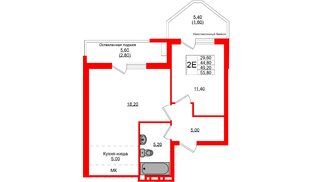 Квартира в ЖК Кроны и Волны, 2 комнатная, 49.2 м², 2 этаж