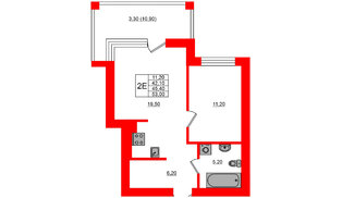 Квартира в ЖК Парковый, 1 комнатная, 45.4 м², 3 этаж