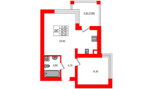 Квартира в ЖК Парковый, 1 комнатная, 46.7 м², 1 этаж