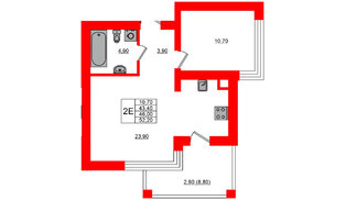 Квартира в ЖК Парковый, 1 комнатная, 46 м², 1 этаж