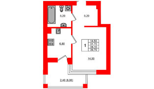 Квартира в ЖК Парковый, 1 комнатная, 34.1 м², 4 этаж