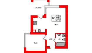 Квартира в ЖК Парковый, 1 комнатная, 46.7 м², 1 этаж