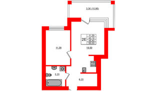 Квартира в ЖК Парковый, 1 комнатная, 45.4 м², 2 этаж