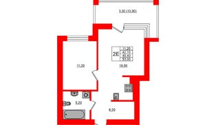 Квартира в ЖК Парковый, 1 комнатная, 45.4 м², 3 этаж