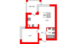 Квартира в ЖК «Парковый», 1 комнатная, 46.7 м², 1 этаж