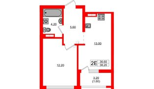 Квартира в ЖК Гагарина 30, 1 комнатная, 36.6 м², 3 этаж