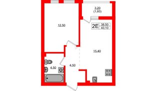 Квартира в ЖК Гагарина 30, 1 комнатная, 38.5 м², 2 этаж