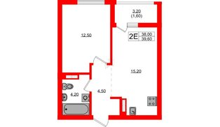 Квартира в ЖК Гагарина 30, 1 комнатная, 38 м², 3 этаж